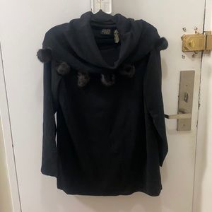 Cowl-neck sweater with rabbit fur detail